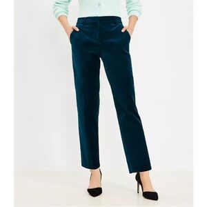 NWT Ann Taylor LOFT The Riviera Slim Velvet Mid-Rise Trouser Pant Preppy Teal 2